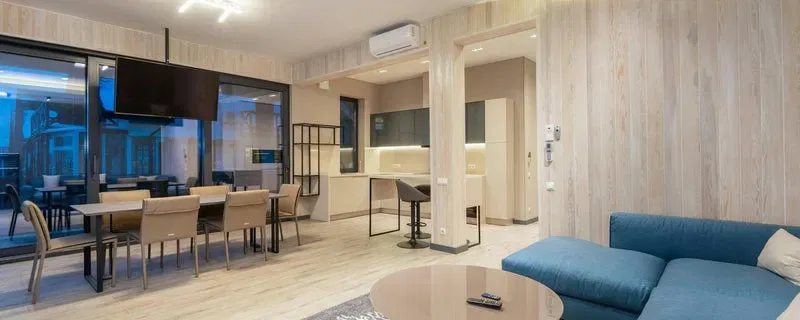 Bright contemporary living room managed with care